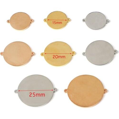 20pc 15/20/25mm Gold/steel Color Stainless steel Blank Round Connector Charm For Necklace DIY Women Handmade Jewelry Making