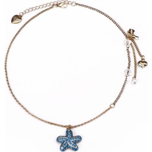 New Womens clothing & accessories Gold color blue starfish imitation fashion-jewelry charm pendant sweater chain Necklace