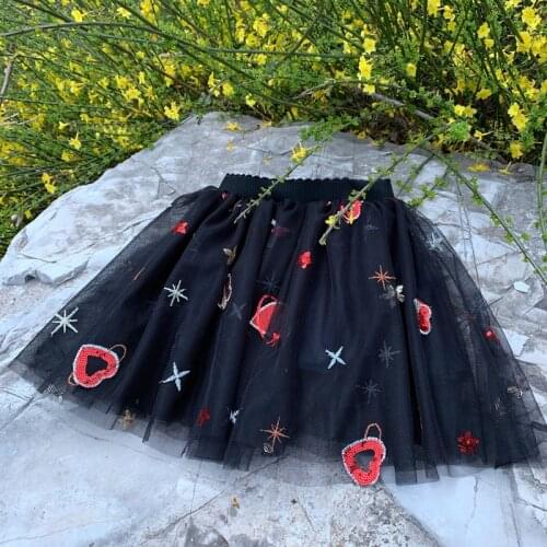 Spring Autumn Children Tutu Skirt Elastic Waist Mesh Patchwork Baby Kids Skirts Embroidered Applique Kids Girls Skirt 2-13T