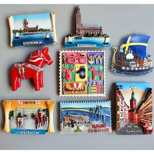 Swedish Fridge Magnets Tourist Souvenir Malmo Sverige Stockholm Travel Gift Magnetic Refrigerator Stickers Home Decoration