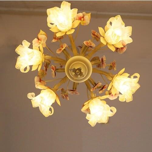 Modern Home chandelier lamp dining room 6-arm E27 led candle Stained flowers Lustre glass Chandelier lighting