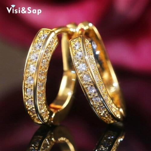 Visisap U-shaped Geometric Zircon Super Flash Full Stone Hoop Earrings for Women Luxury Fine Gold Color Earring Hot Selling E260