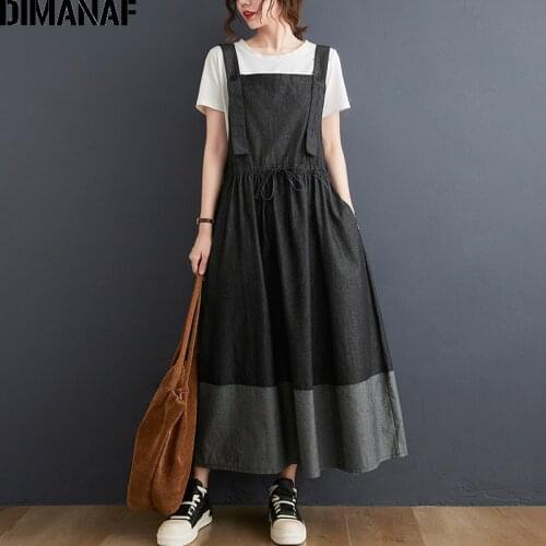 DIMANAF 2021 Plus Size Summer Dress Sundress Women Vintage Denim Lady Vestidos Long Dress Pleated Black With Sashes Sleeveless