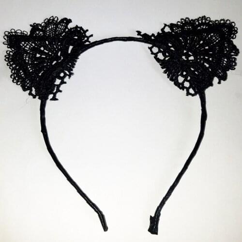 1 Pc Black Lace Cat Ears Headband for Women Girls Hairband Dance Party Sexy Boutique Hair Hoop Hair Accessories
