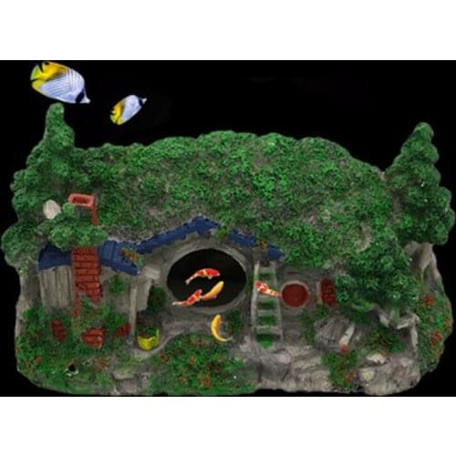 Aquarium Decoration House Cave for Hiding Reptile Hole House Shelter Fish Tank Ornament Rockery Landscaping