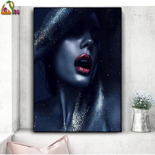 5D Diy Diamond Painting Sex Dark Skin Woman,Full Square Round Diamond Embroidery Red Lip Cross Stitch Needlework Mosaic Decor
