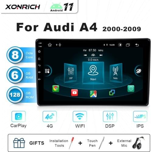 6GB+128GB Android 11 Car Radio Multimedia Player For Audi A4 B6 2000-2009 IPS GPS 8 Core DSP Navigation Carplay No 2Din DVD