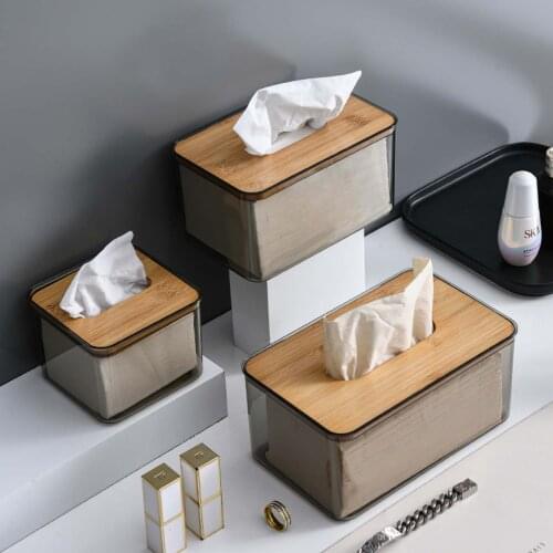Bamboo Wood Cover Nordic Simple Creative Tissue Box Household Living Room Pumping Box Transparent Restaurant Tissue Storage Box