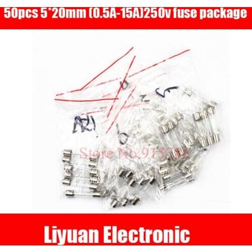 Free Shipping fuses 5*20mm (0.5A-15A)250v fuse kit fuse package insurance tube package 10 kinds (each 5PCS) 5x20 fuse kit