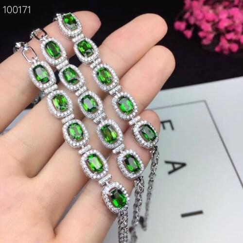 Natural green diopside gem bracelet S925 silver natural gemstone bracelet Luxurious square geometry woman girl party present