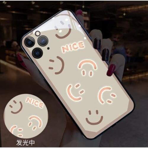 Smile Lunimous Phone Case For iPhone SE 2020 6 7 8 Plus X Xr Xs 12 Mini 11 Pro Max Case Temepred Glass Flash LED Call Light Case