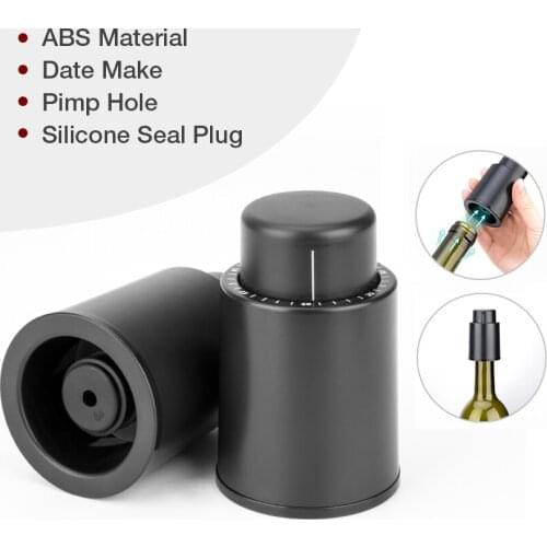 Black ABS Vacuum Wine Bottle Stopper Sealed Storage Vacuum Memory Wine Stopper Push Style Bar Tools Barware Wine Cork