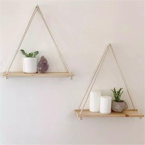 Premium Wood Swing Hanging Rope Wall Mounted Floating Shelves Plant Flower Pot indoor outdoor decoration simple design