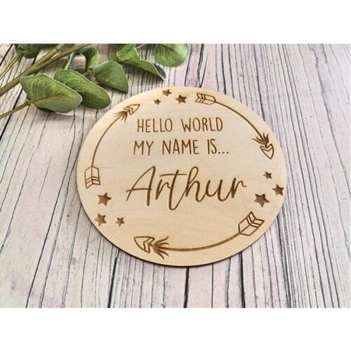 Wooden Baby Name Sign Personalized Engraved Hello World Birth Announcement Plaque Newborn photoshoot Accessories New Baby Gift