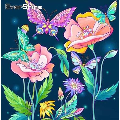 EverShine Diamond Painting Flowers Cross Stitch Diamond Embroidery Butterfly Rhinestones Art Mosaic Kits Hobby Gift Home Decor