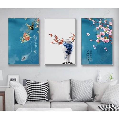 Chinese Retro Style Scenery Canvas Painting Plum Cherry Blossoms Poster Print Wall Art Picture for Living Room Home Office Decor