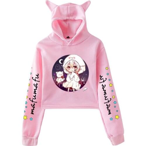 Kawaii Women Cat Ears Cropped Hoodies Kawaii Mafumafu Soraru After The Rain Sweatshirts Girl Hooded Crop Tops Sexy Sweatshirts