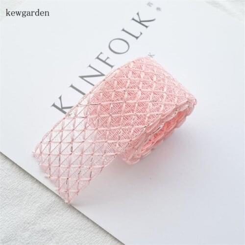 Kewgarden DIY Headwear Bow Brooch Hair Accessories Handmade Tape 38mm 1.5" Mesh Silver Wire Ribbon Packing Riband 5 Meters