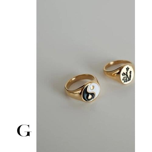 GHIDBK Hot Sale Stainless Steel Minimalist Gossip and Flower Rings for Women Dainty Street Style Ring Vintage Jewelry Wholesale