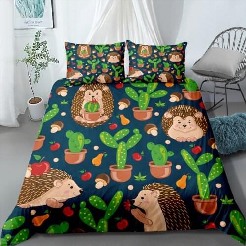 2/3 Pieces Hedgehog/Cactus Bedding Sets 3D Print Cartoon Animal Duvet Cover Home Textile Set Home Decoration Bed Quilt Cover