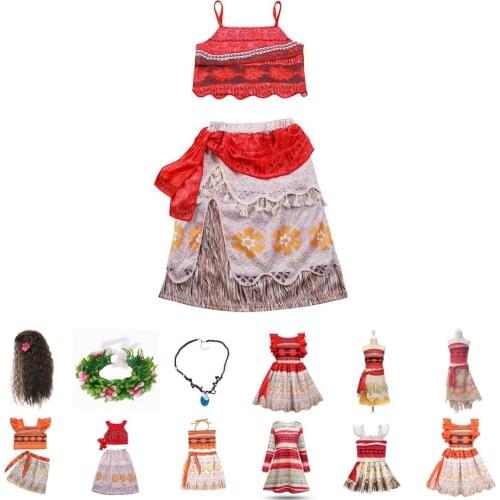 Princess Moana Costume Set with Necklace Little Girls Vaiana Adventure Cosplay Fancy Dress Up Outfit Children Party Clothes