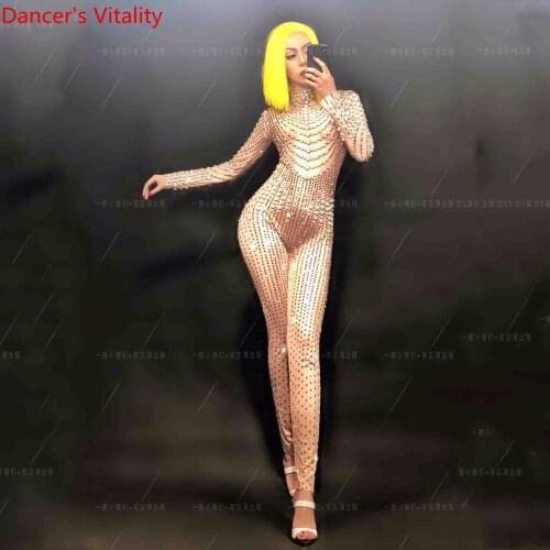 Western Bar Nightclub DS Sexy Diamond Pearl Body Suit Women Lady Female Singer DJ Performance Costume Jazz Pole Dancer Clothes