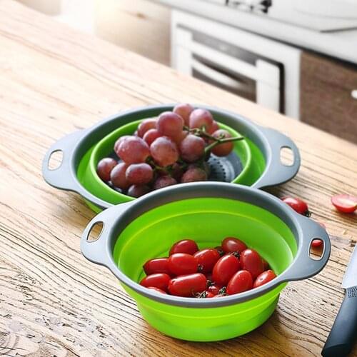 Hot sell Portable Folding Bucket Foldable Silicone Colander Fruit Vegetable Washing Basket Wash Bucket Outdoor Strainer Kitchen