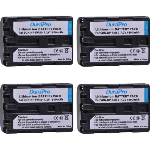 DuraPro 4pcs NP-FM50 NP FM50 FM50 1800mAh Rechargeable Li-ion Battery For Sony Alpha A100 DSLR-A100 A100K CCD-TRV408 DCR-PC105