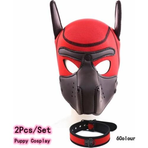 New Fashion 6 Colour Latex Rubber Padded Dog Mask Hood with Adjustable Collar for Men Women Puppy Cosplay and Role Play