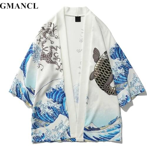 GMANCL Autumn N Japanese Style Men Oversized Streetwear Cardigan Jackets Fashion Crane Printed Hip Hop Male Kimono Jacket