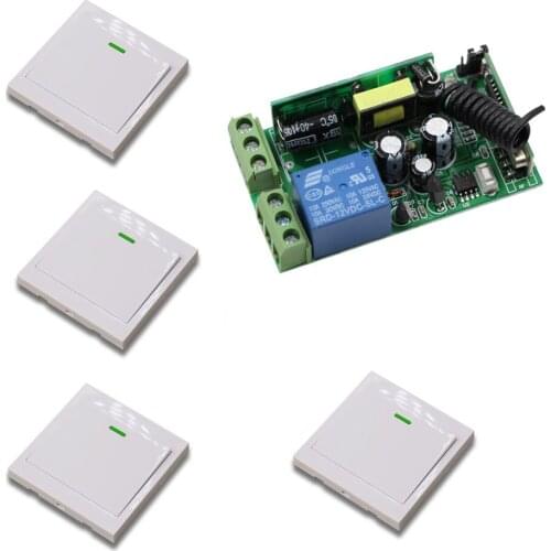 New AC85V-250V 1CH Wireless Remote Control Switch System Receiver+4Wall Panel Remote Transmitter Sticky Remote Smart Home Switch