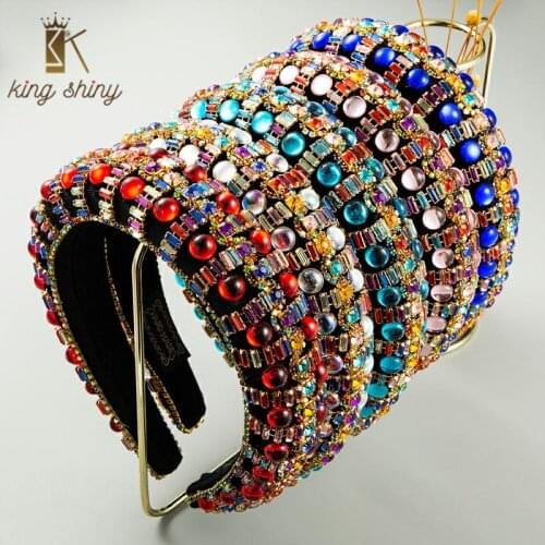 Gorgeous Baroque Full Colorful Crystal Headband for Woman Luxury Rhinestone Padded Hair Hoop Woman Wedding Party Hair Accessory