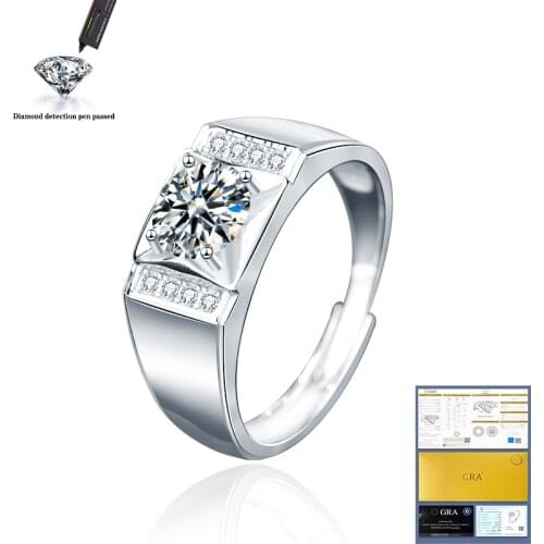 Real 2 Carats D Color Moissanite Diamond Wedding Rings For man 18K White Gold Color 100% 925 Sterling Silver Bridal Ring