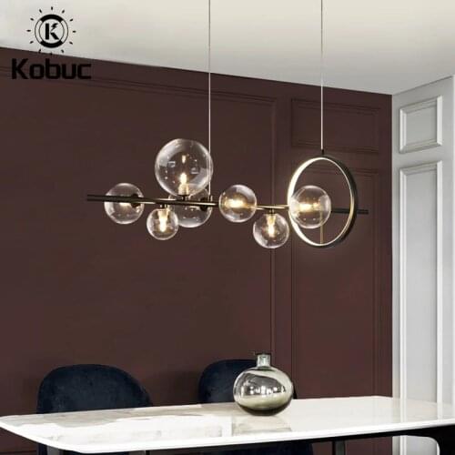 Kobuc Light Luxury American Industrial Metal Hanging Lamp Restaurant Long Pole Light Creative Bar Table Glass Bubble Chandelier