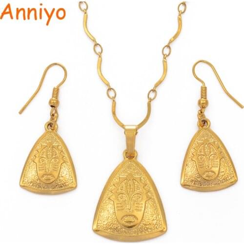Anniyo Gold Color PNG Mask Pendant Necklaces & Earrings for Women/Girls,Papua New Guinea Ethnic sets Jewellery #105606