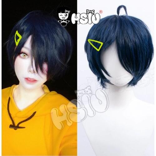 Ohto Ai Cosplay Wig Anime Wonder Egg Priority Cosplay HSIU Brand Black and blue short hair Gift hair accessories + wig net