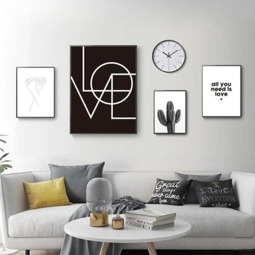 Scandinavian Style Love Poster Black And White Canvas Painting Cactus Wall Picture For Living Room Nordic Decoration Home Art