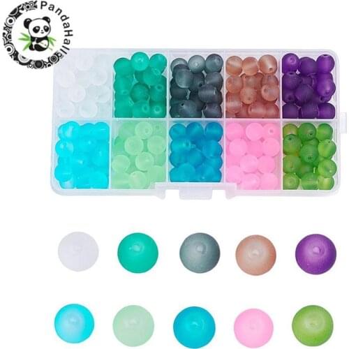 1 Box Transparent Frosted Round Glass Beads 4mm 6mm 8mm 10mm 10 Color Glass Loose Beads Spacers for Jewelry Making DIY F80