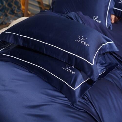 European Style Embroidery Silk Pillowcase Solid Color Satin Imitated Silk Pillow Cover US Twin Queen King Size Pillowcase