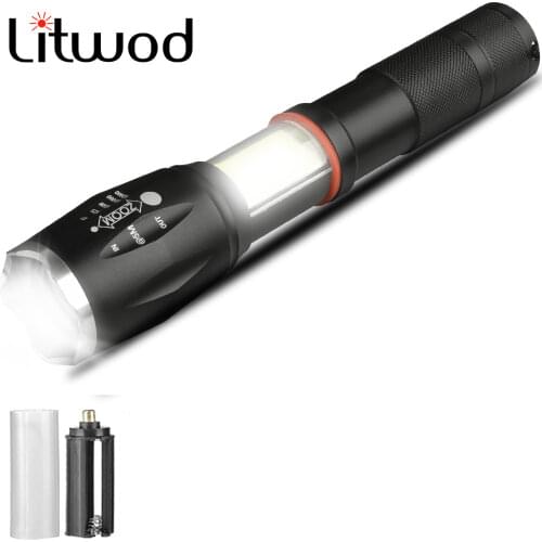 Led Flashlight High Quality XM-L T6 & COB Zoomable 4 Modes Torch 18650 Battery Aluminum Lantern for Bike Camping Dropshipping