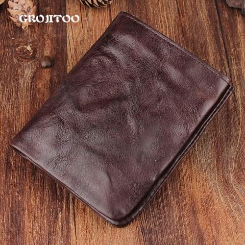 GROJITOO Vintage Handmade Genuine Leather Wallet Men Retro Money Clips Multifunctional Casual Card Holder Coin Bag Men Purse