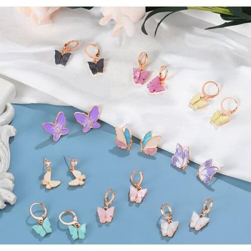 New Cubic Stud Earrings For Women Colorful Acrylic Butterfly Dangle Drop Earrings 2020 Fashion Female Lady Korean Jewelry Gift