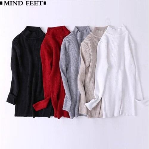 MIND FEET Women Sweater Long Sleeve Turtleneck Pullover Tops Autumn Winter Female Basic High Elasticity Warm Knitted Sweaters