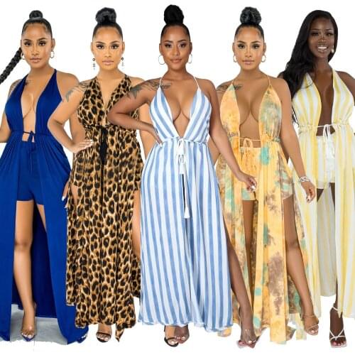 Echoine Summer Floral Leopard Print Long Maxi Dress Women Lace Up Vintage Vestidos with Shorts Two Piece Set Elegant Boho Dress