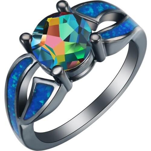 Colorful Rainbow Zircon Black Gun Blue fire opal Wedding Ring for Woman engagemnet promise day anniversary gift drop shipping