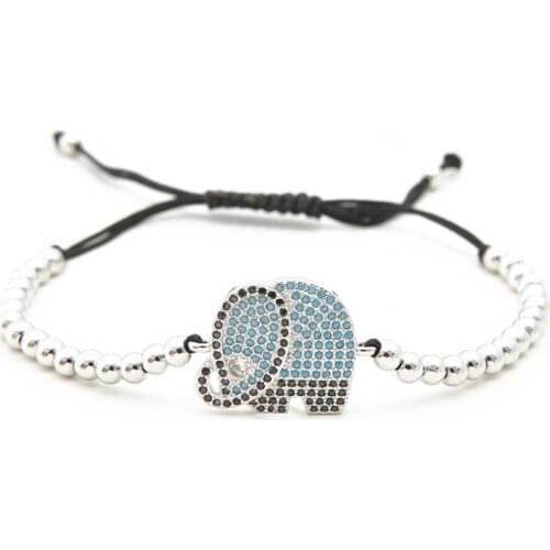 Gold silver micro pave cz Cubic Zirconia rope adjusted Copper Beads Bracelet hg2 Elephant Charm Braided Bangles