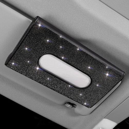 1Pc Car Tissue Box Sun Visor Diamond Leather Auto Tissue Paper Holder Case Sun Visor Hanging Napkin Interior Car Accessories