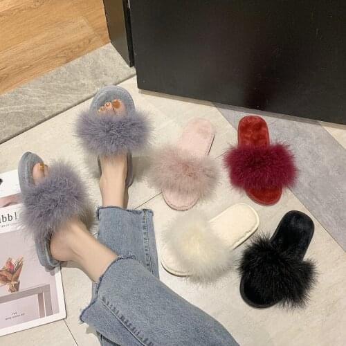 2021 Fashion Plush Women Slippers Female Wear-resistant Flat Plush Shoes Fur Slides Woman Indoor Furry Home Slippers TX422