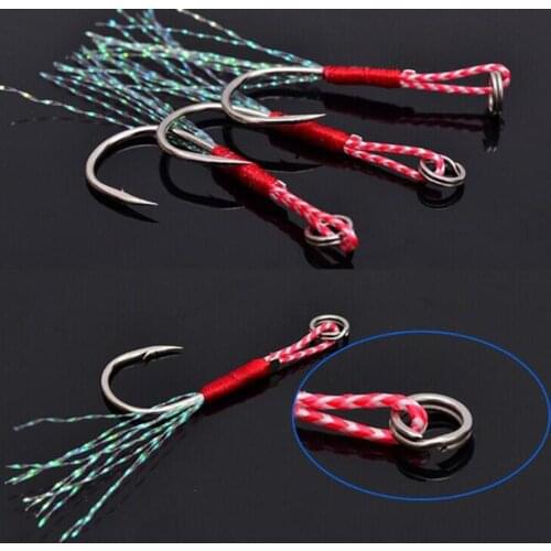 5pcs/lot Fishing Hook Jigs Assist Hook Barbed Jig Hooks Thread Feather High Carbon Steel Fishhook Pesca Fishing Tackle Tool
