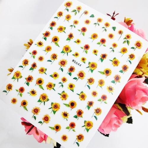 Brilliant Sunflower 3D Nail Sticker Art Slider Foil Design Sunshine Flowers Nails Decoraciones Self Adhesive Manicure Accesorios